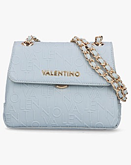 Valentino Bags Relax Powder Blue Embossed Logo Flapover Shoulder Bag