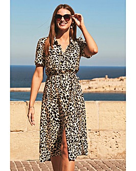 Sosandar Leopard Print Midi Shirt Dress