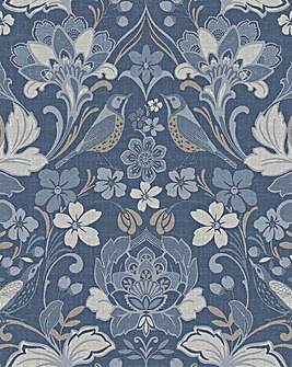Folk Floral Denim Blue Wallpaper Folk Floral Denim Blue Wallpaper