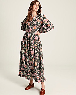 Joules Heather Floral Cotton Dress With Pleat Deataling