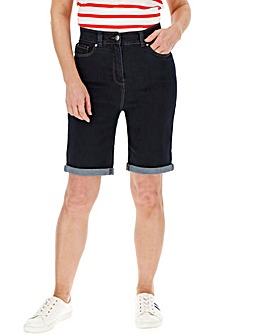 stretch denim knee length shorts