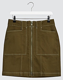 Khaki Utility Denim Skirt