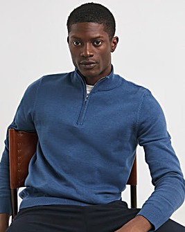 Blue Cotton 1/4 Zip Up Funnel Neck