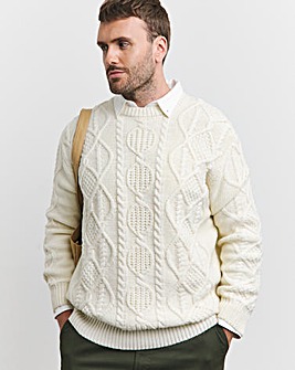 Wool Blend Ecru Chunky Crew Neck Jumper