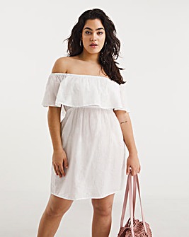 Value White Cotton Bardot Beach Dress