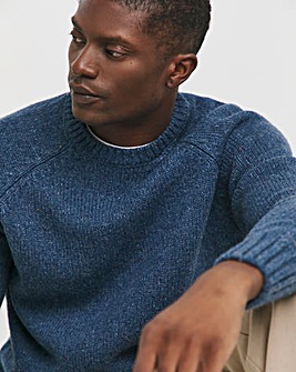 Blue Chunky Nep Wool Blend Crew Neck