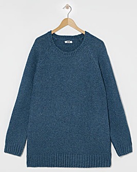 Blue Chunky Nep Wool Blend Crew Neck