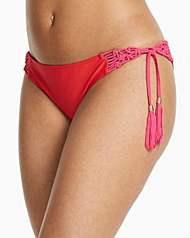 Red Macrame Tie Side Bikini Bottoms
