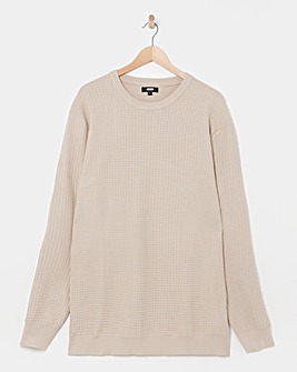 Stone Grid Textured Knitted Crew Neck Jumper