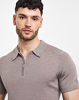 Brown Merino Wool Knitted Polo Slim Fit