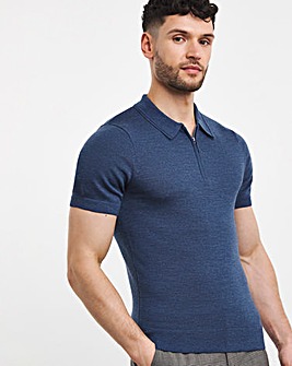 Navy Merino Wool Knitted Polo Slim Fit