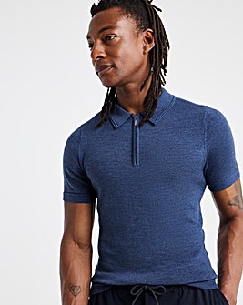 Navy Merino Wool Knitted Polo Slim Fit