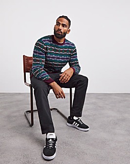 Burgundy Crew Neck Fairisle Jumper