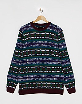 Burgundy Crew Neck Fairisle Jumper