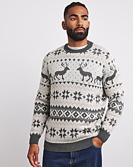 Grey Christmas Fairisle Crew Neck Jumper