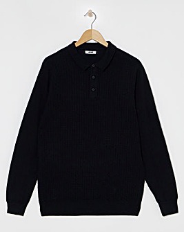 Black Textured Long Sleeve Polo
