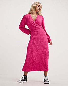 Pink Bubble Textured Jersey Wrap Midaxi Dress