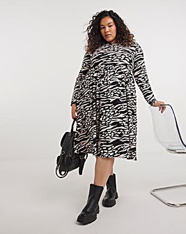 Animal Print Long Sleeve Supersoft Midi Dress With Pockets