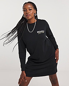 Black Long Sleeve Graphic T-Shirt Dress With Back Print