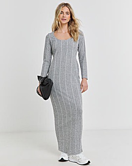 Grey Scoop Neck Cosy Rib Maxi Dress