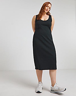 Black Ribbed Scoop Neck Midi Dress