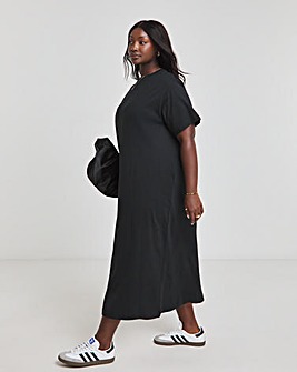 Black Cotton Jersey Midi T-Shirt Dress