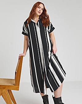Mono Stripe Midi Shirt Dress