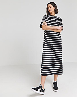Mono Stripe Cotton Jersey Midi T-Shirt Dress