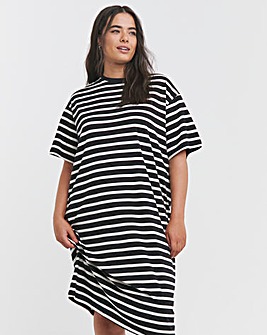 Mono Stripe Cotton Jersey Midi T-Shirt Dress