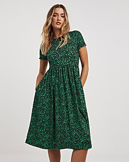 Green Print Supersoft Midi Dress With Pockets