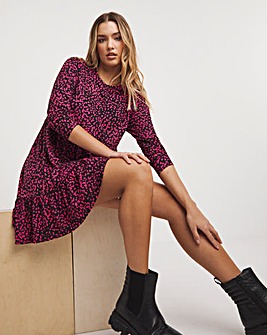 Black And Pink Ditsy Print Supersoft Smock Dress