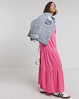 Pink Tiered Cotton Jersey Maxi Dress