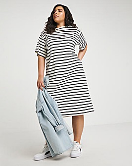 White Stripe Midi T-Shirt Dress