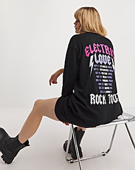 Black Back Print Rock T-Shirt Dress