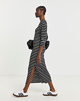 Charcoal Ribbed Stripe Midaxi Column Dress