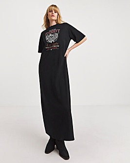 Black Rock Graphic Maxi T-Shirt Dress With Side Split