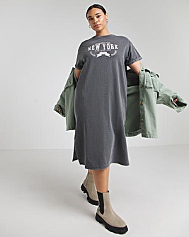 Acid Wash Short Sleeve Graphic T-Shirt Dress