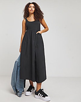 Black Jersey Poplin Mix Sundress With Pockets