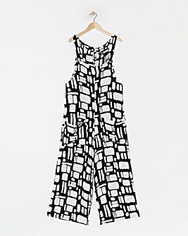Simply Be Mono Print Crinkle Wide Leg Jumpsuit With Pockets