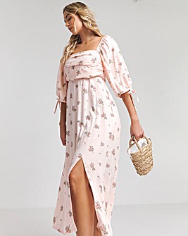 Pink Print Soft Volume Midi Dress