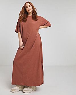 Terracotta Soft Ribbed Maxi T-Shirt Dress