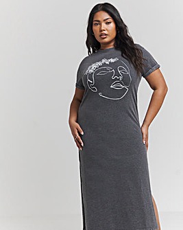 Acid Wash Cotton Jersey T-Shirt Dress