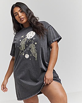 Acid Wash Graphic T-Shirt Dress