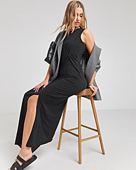 Black Jersey Twist Front Maxi Dress