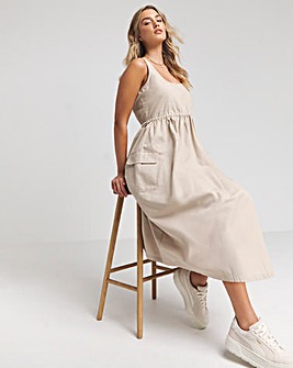 Stone Cargo Patch Pocket Midi Dress