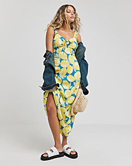 Ruched Front Lemon Midaxi Slip Dress