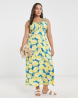 Ruched Front Lemon Midaxi Slip Dress