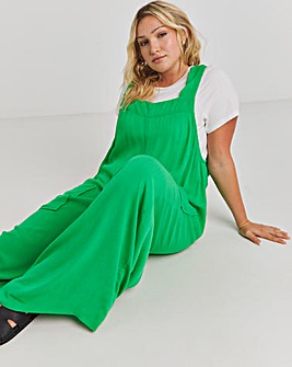 Green Crinkle Wide Leg Jumpsuit With Pockets