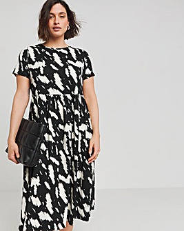 Mono Print Supersoft Jersey Midi Dress With Pockets