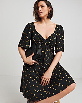 Ditsy Print Supersoft Jersey Knot Front Skater Dress